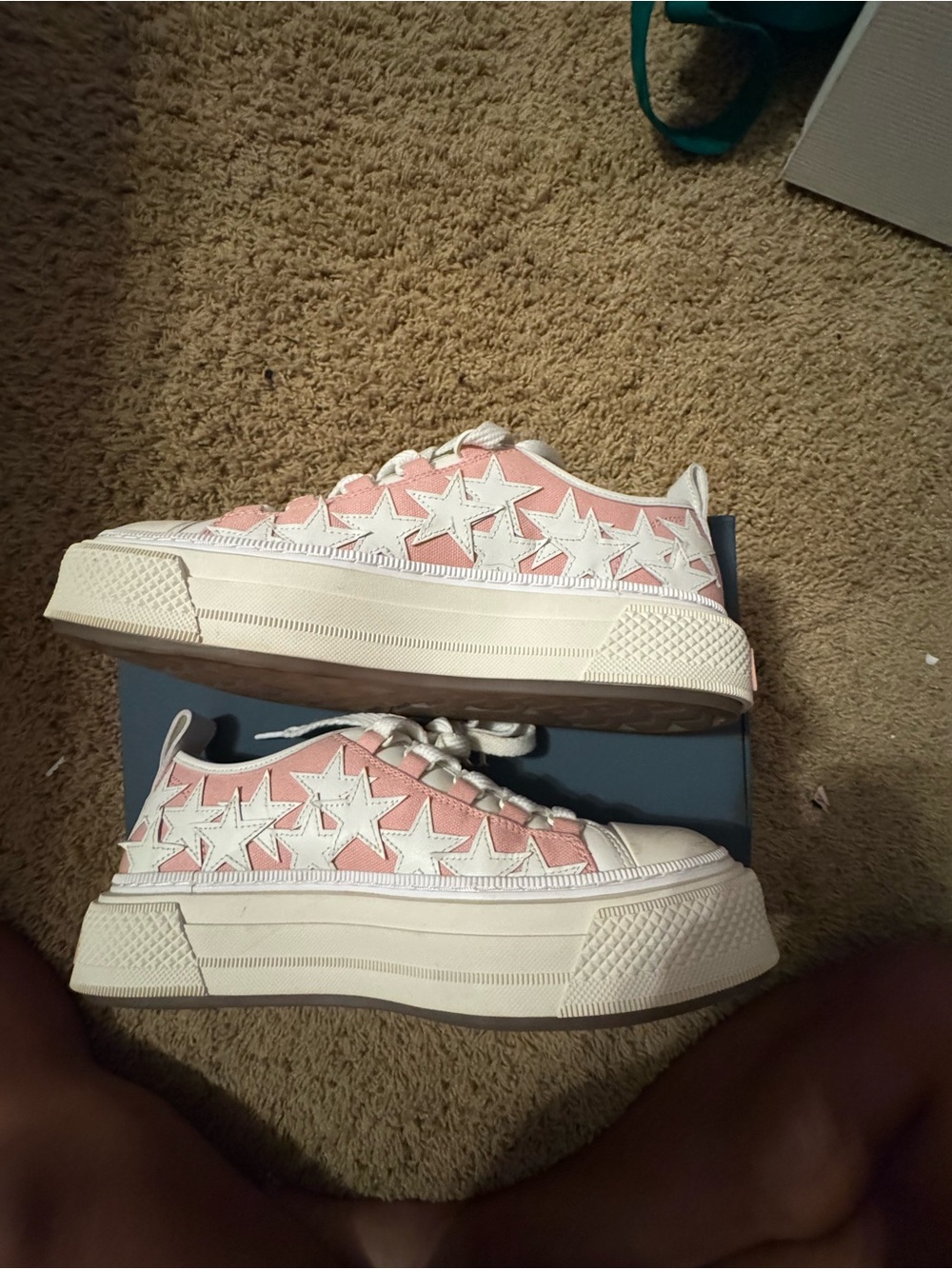 AMIRI Pink and White Star-Embellished Low Top Sneakers - Picture 4 of 11